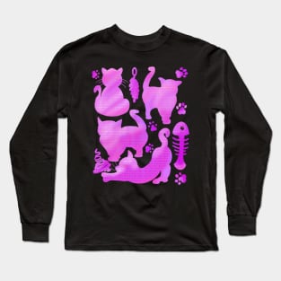 Cats Silhouettes in pink Cat themed gifts for women And men Long Sleeve T-Shirt